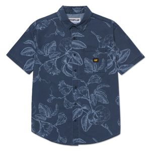 Camisa Cat Hombre Relaxed Printed Poplin S/S Shirt Azul